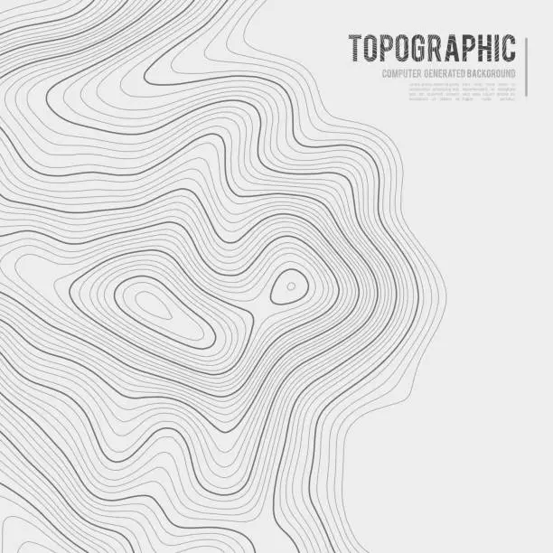 Vector illustration of Grey contours vector topography. Geographic mountain topography vector illustration. Topographic pattern texture. Map on land vector terrain. Elevation graphic contour height lines. Topographic map height abstract polygonal land. Mountain topographic cont