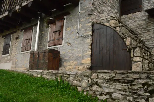 Stunning wood work on a house in Dolomites Italy