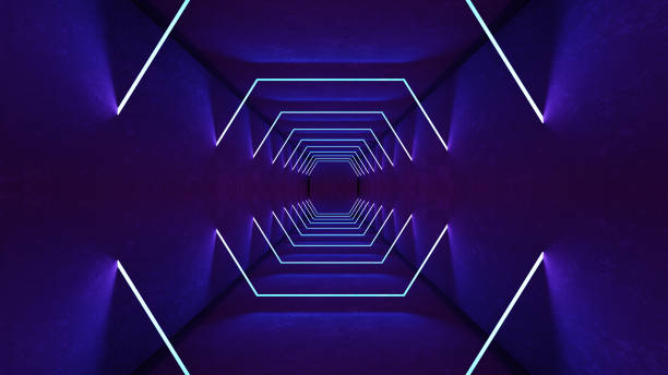 istock Night club interior lights 3d render for laser show. Glowing lines. Abstract fluorescent background. Neon room corridor background. Light abstract futuristic design. Modern geometric glow interior. Perspective bright electric lamp wallpaper. Wall illumina 1151444550