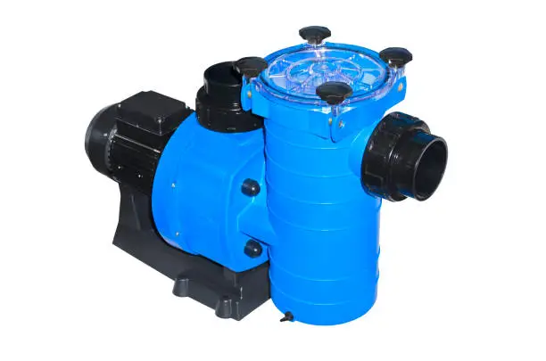 Pump with prefilter for water circulation in small and medium-sized household pools isolated on a white background