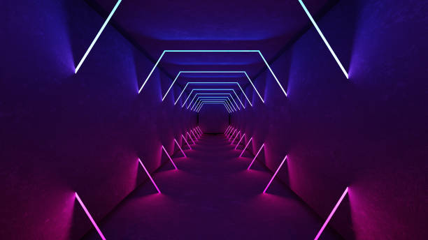 istock Night club interior lights 3d render for laser show. Glowing lines. Abstract fluorescent background. Neon room corridor background. Light abstract futuristic design. Modern geometric glow interior. Perspective bright electric lamp wallpaper. Wall illumina 1151444566