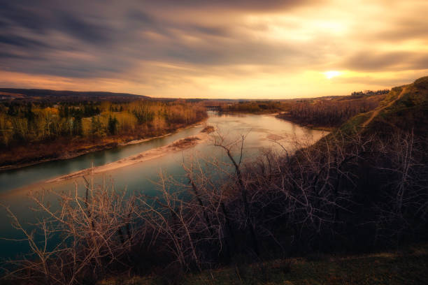 The beautiful view of waterfront landscape in Rocky Mountains.