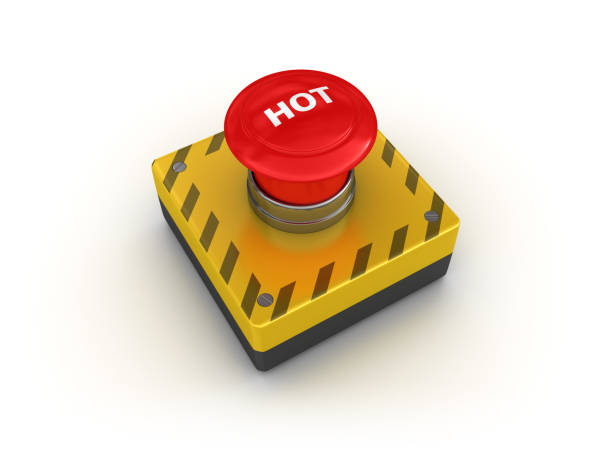 pulsante hot - rendering 3d - push button off foto e immagini stock