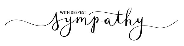 WITH DEEPEST SYMPATHY brush calligraphy banner Vector brush calligraphy banner WITH DEEPEST SYMPATHY with swashes consoling stock illustrations