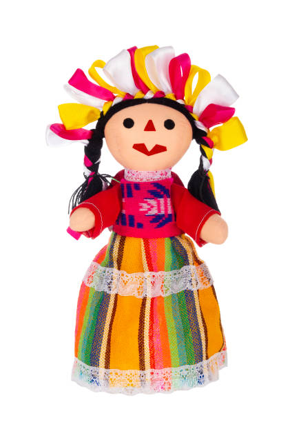 Rag doll in colorful traditional dress of Mexican people isolated on white background
