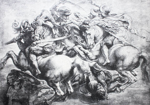 The Battle of Anghiari by Rubens The Battle of Anghiari by Rubens in the vintage book Leonardo da Vinci by A.L. Volynskiy, St. Petersburg, 1899 arezzo stock illustrations