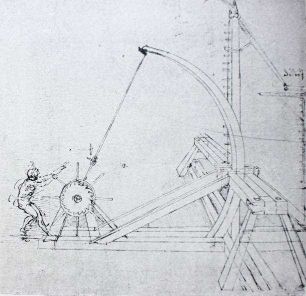 katapulta. kod atlantycki 51 recto a. przez leonardo da vinci - proca stock illustrations