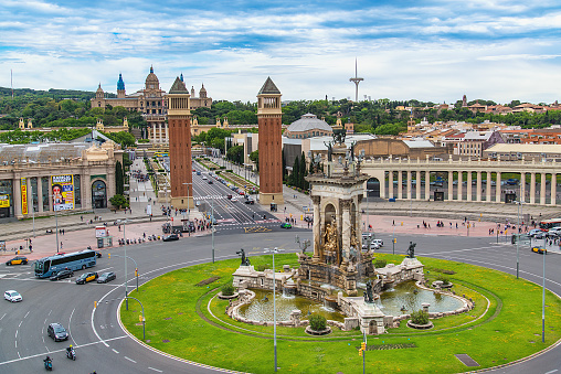 View of the Plaza de España in Barcelona, Spain - May 14, 2018.