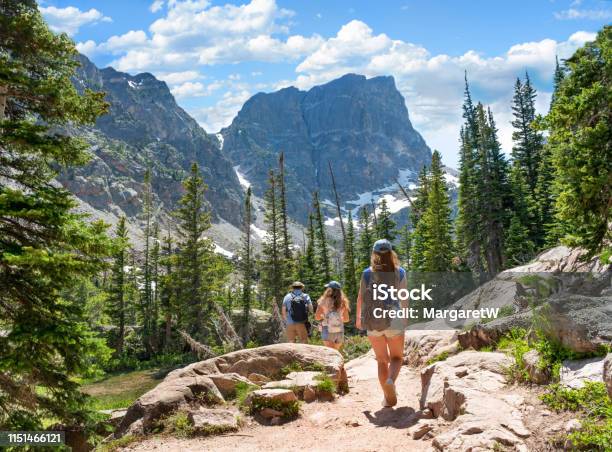 Family Hiking On Summer Vacation In Colorado Mountains Stock Photo - Download Image Now