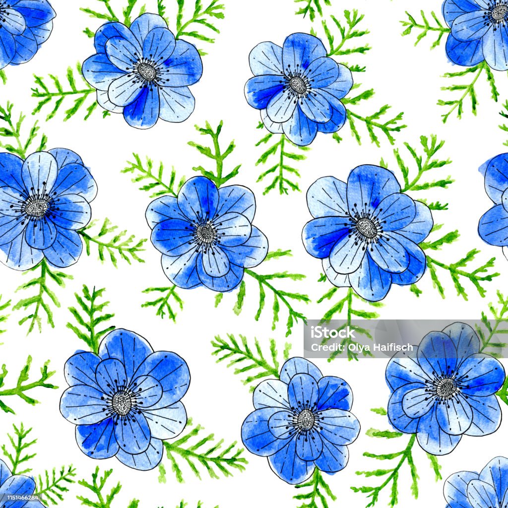 Ilustración de Flores De Color Azul Acuarela Con Hojas Aisladas Sobre Fondo  Amarillo Ilustración De Boceto Pintado A Mano y más Vectores Libres de  Derechos de Abstracto - iStock