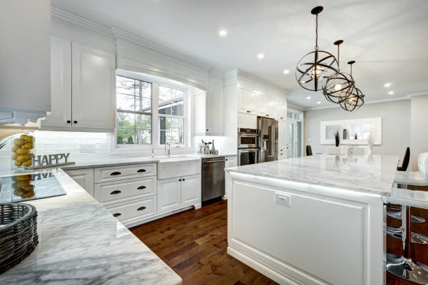 Canadian house in Beaconsfield, Montreal, Quebec, Canada Brand new furnished modern house in Montreal's Beaconsfield renovation photos stock pictures, royalty-free photos & images