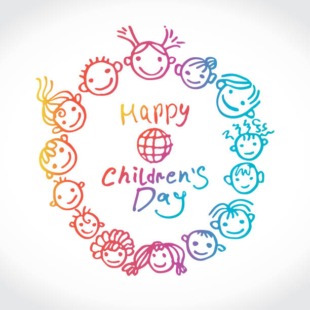 illustrations, cliparts, dessins animés et icônes de fête internationale happy children’s day. logo vectoriel rond journée internationale des enfants. - jour des enfants