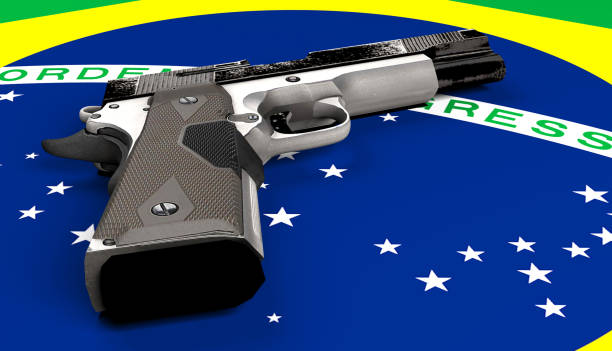 istock Handgun on Brazilian flag 1151470583