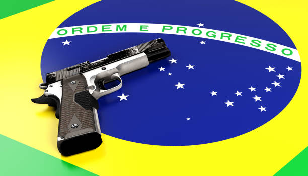 istock Handgun on Brazilian flag 1151470592