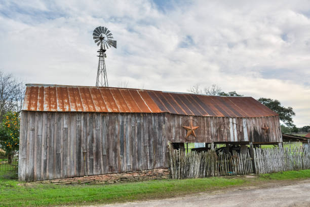 Round Top, Texas, United States of America - December 27, 2016. Wooden barn in Round Top, TX.