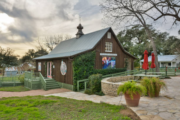 Round Top, Texas, United States of America - December 27, 2016. The Gallery at Round Top building, with vegetation.