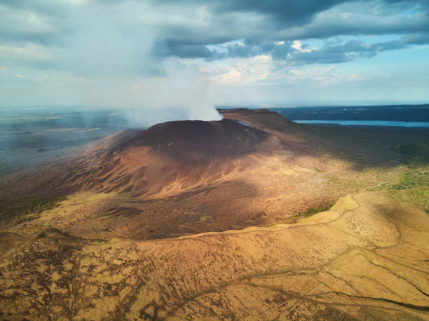 Nicaragua travel theme Nicaragua travel theme. Smoking active volcano aerial drone view masaya volcano stock pictures, royalty-free photos & images