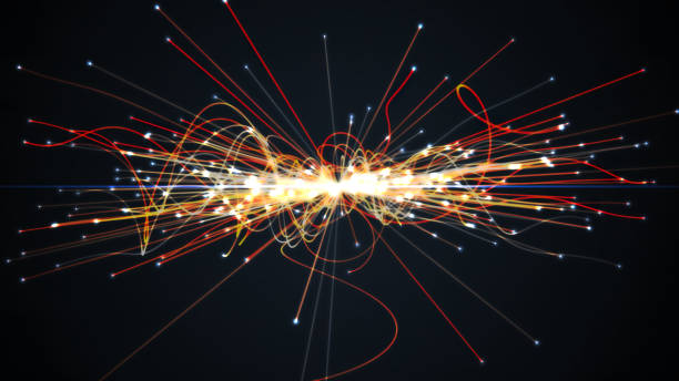 Particles collision in Hadron Collider. Astrophysics concept. 3D rendered illustration. Particles collision in Hadron Collider. Astrophysics concept. 3D rendered illustration. neutron photos stock pictures, royalty-free photos & images