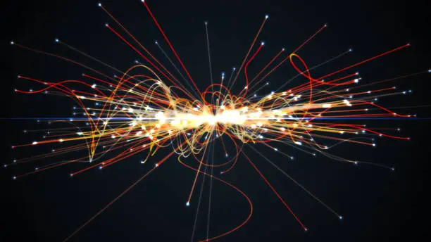 Photo of Particles collision in Hadron Collider. Astrophysics concept. 3D rendered illustration.