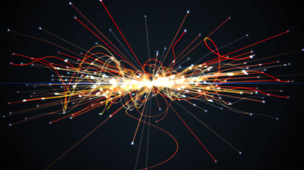 colisão de partículas em hadron collider. conceito do astrophysics. 3d rendeu a ilustração. - peso descrição física - fotografias e filmes do acervo