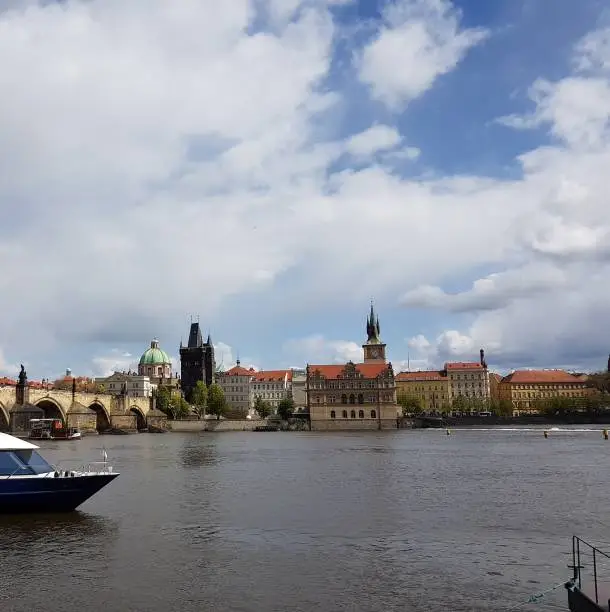 Vltava River flows through the centre of Prague, on one side is old town and the other is new town.