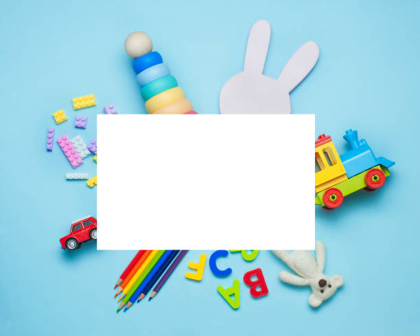 istock Kids toys on blue background with rectangle blank space 1151483740