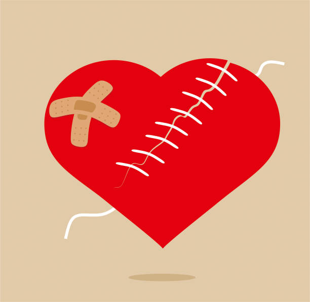 патч сердце мультфильм стиль - relationship difficulties heart shape bandage adhesive bandage stock illustrations