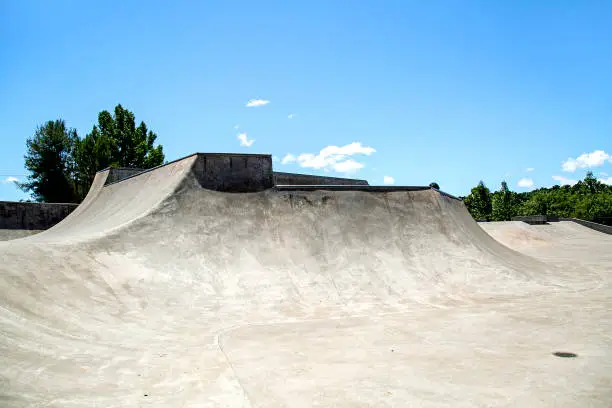 Landscape outdoor skateboard pool place over sky