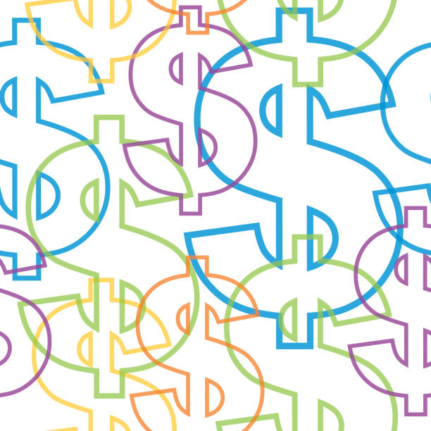 Outline Dollar Sign Seamless Pattern Vector seamless pattern of colorful outline dollar signs on a white background. dollar sign background stock illustrations