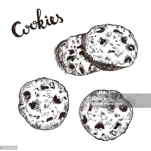 Oatmeal Cookies Sketch Stock Illustration - Download Image Now - Cookie, Drawing - Activity, Drawing - Art Product