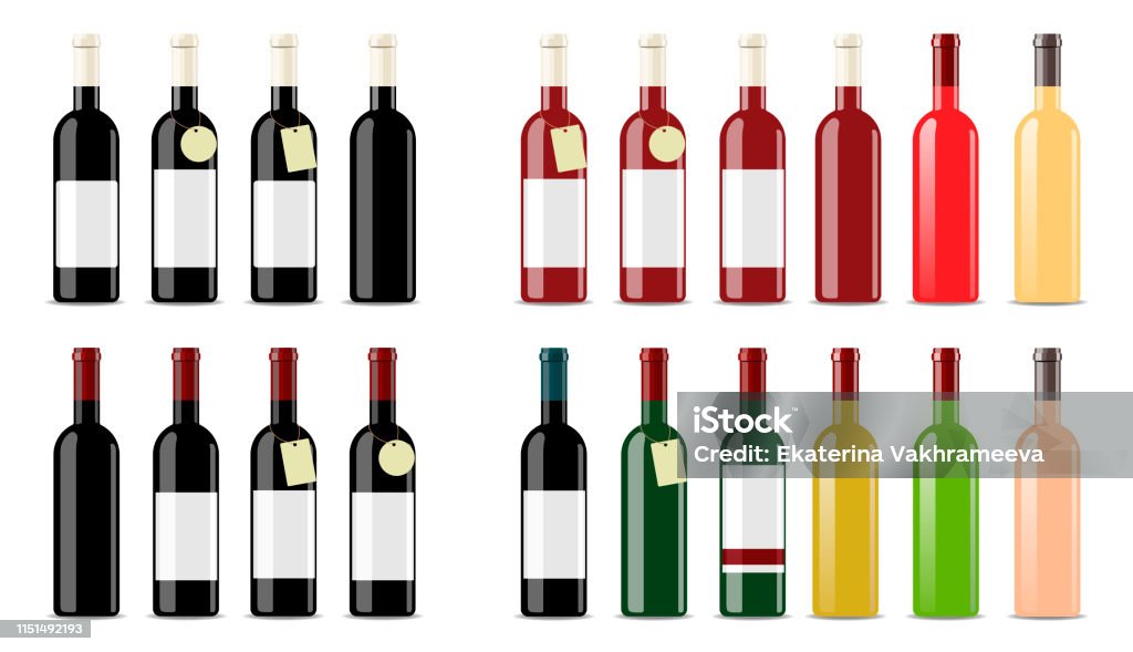 wine bottles setBig vector set of wine bottles. Blank label for packaging design. Isolates on a white background - Royalty-free Garrafa de Vinho arte vetorial