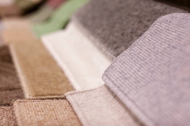 Colorful carpet samples in the store