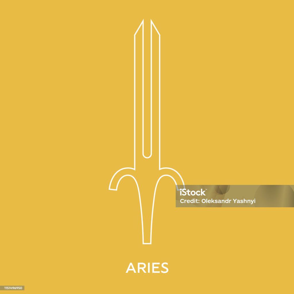 Aries zodiac sign. Line style icon of zodiacal weapon sword. One of 12 zodiac weapons. Astrological, horoscope sign. Clean and modern vector illustration for design, web. Abstract stock vector