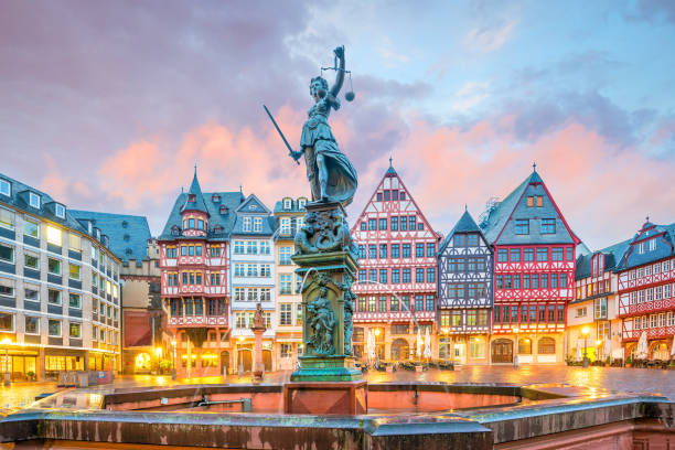 Old town square romerberg in Frankfurt, Germany Old town square romerberg in Frankfurt, Germany at twilight germany stock pictures, royalty-free photos & images
