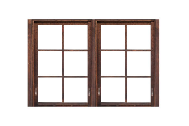 istock Japanese style brown wooden window frame isolated on white background 1151500853