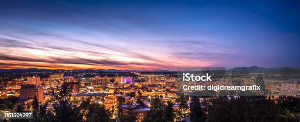 Panoramic View Spokane Washington Downtown City Skyline Stock Photo - Download Image Now