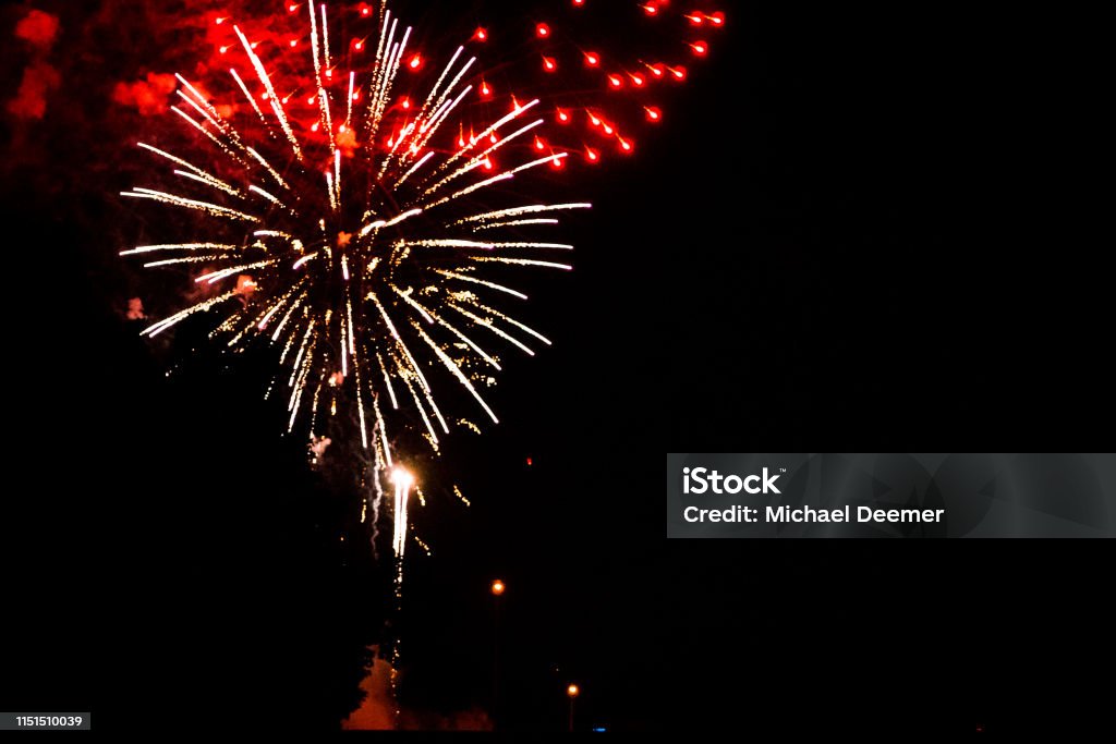 Red Fireworks Exploding Red And White Fireworks Exploding Stock Photo - Download Image Now ...