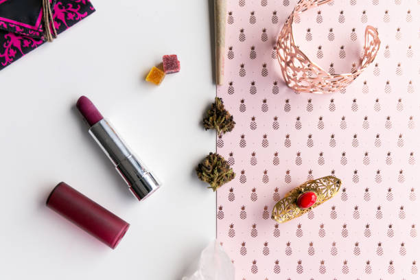 Stock Photography Inventory Stock Photography Inventory 100% 10 Pretty Purple Daisy and Bright Green Spring Flowers Floral Cannabis Background Wallpaper with Marijuana Nugs or Buds 0 of 0 Context:    Pink Pineapples and Lipstick Woman's Accessories for C stock photo