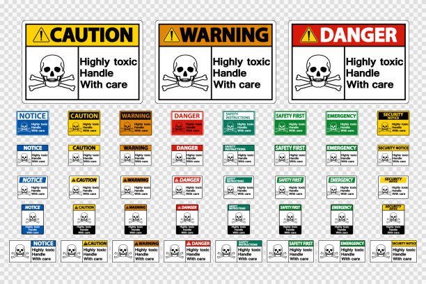 설정 높은 독성 손잡이와 주의 기호 기호에 고립 된 투명 한 배경, 벡터 일러스트 레이 션 - high explosive stock illustrations