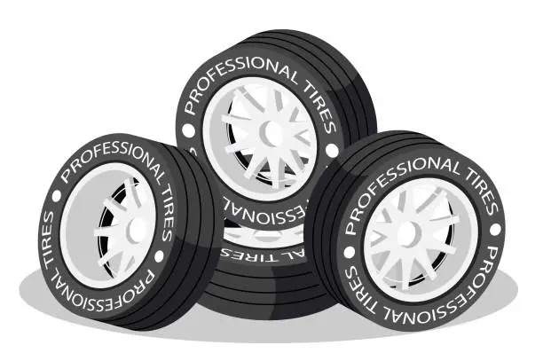 Vector illustration of Isolated 3d isometric wheel tires for sport car.