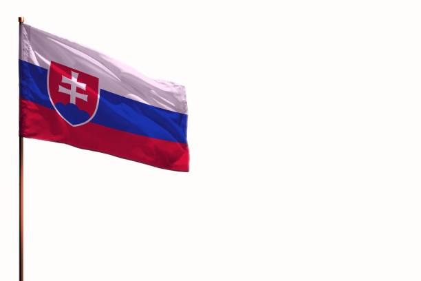 Fluttering Slovakia flag isolated, mockup with the place for your text on white background.