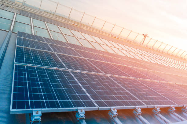 istock solar cell panels on rooftop , Save energy concept 1151527295