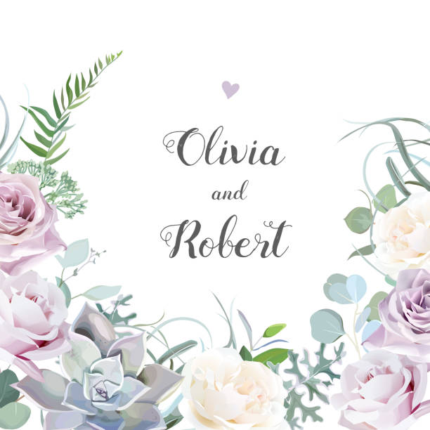 staubiger, violetter lavendel, cremige und mauve antike rose, lila blass blüten - lavender coloured lavender flower frame stock-grafiken, -clipart, -cartoons und -symbole