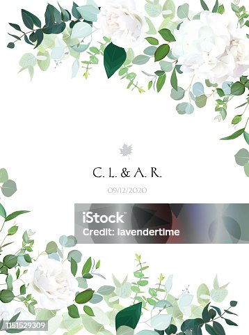 istock Floral vector banner vertical invitation frame with white rose 1151529309
