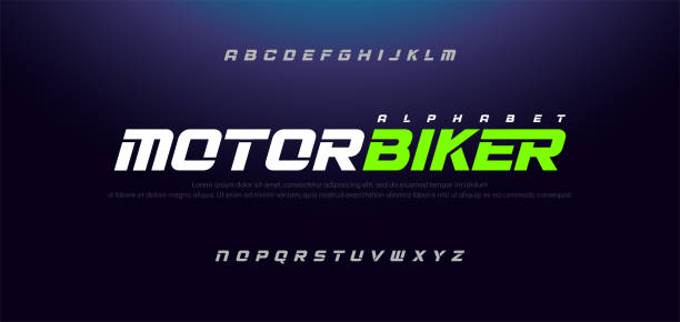 illustrations, cliparts, dessins animés et icônes de sport moderne italique alphabet police. typographie polices de style urbain pour la technologie, sport, moto, conception de logo de course. illustration vectorielle - faire la course