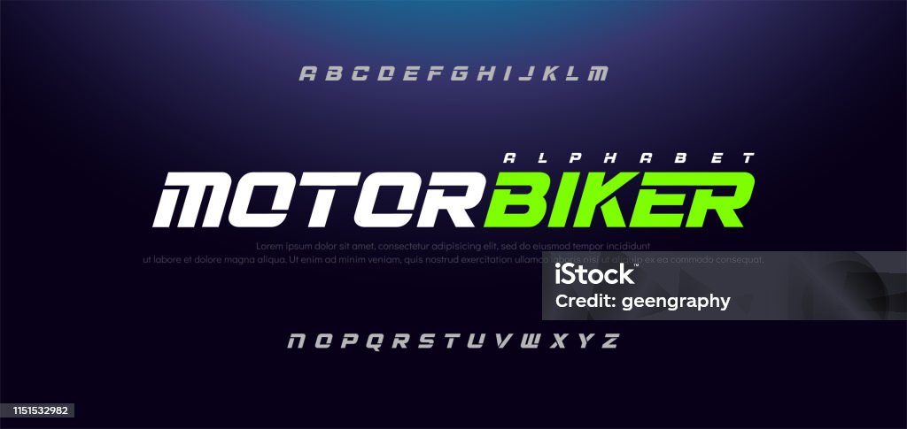 Sport Modern Italic Alphabet Font. Typography urban style fonts for technology, sport, motorcycle, racing logo design. vector illustration - Royalty-free Texto datilografado arte vetorial