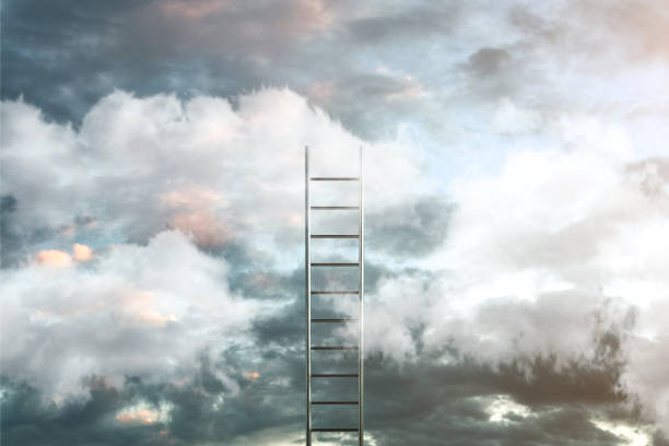 istock Ladder on clouds with sky background - Way to success concept. 3d illustration 1151533816