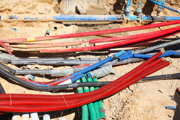 istock Earth cable in the sand on a construction site, roadworks 1151537420