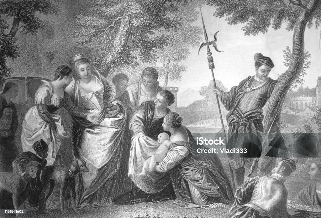 Gaining Moses by Paolo Veronese Gaining Moses by Paolo Veronese engraved in the vintage book the Painting Galleries of Europe, by M.O. Wolf, 1863 Moses - Religious Figure stock illustration