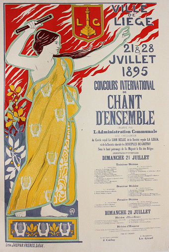 The poster of advertisment of song contest in the vintage book Les Maitres de L'Affiche, by Roger Marx, 1897.